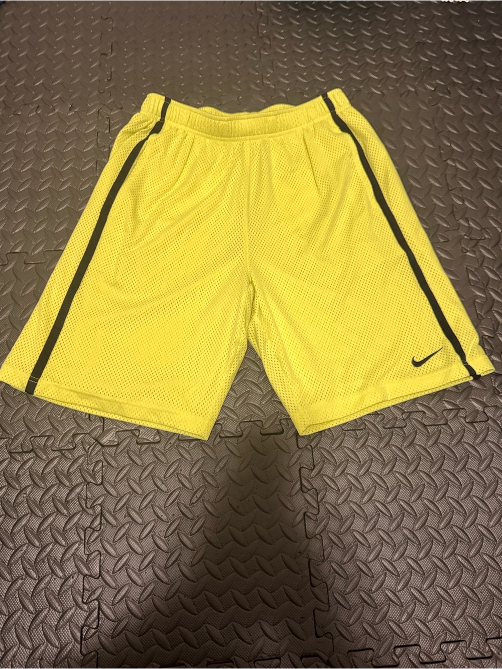 Nike Men’s Bright Yellow Athletic Mesh Shorts with Black Trim